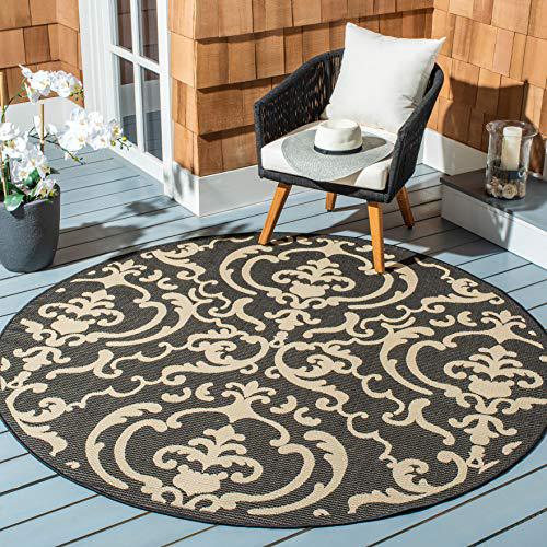 COURTYARD, BLACK / SAND, 7'-10" X 7'-10" Round, Area Rug, CY2663-3908-8R. Picture 1