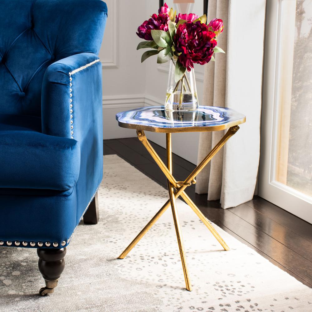 Celeste Faux Agate Side Table, Multi Blue & Purple/Gold. Picture 6