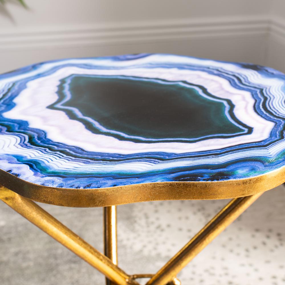 Celeste Faux Agate Side Table, Multi Blue & Purple/Gold. Picture 5