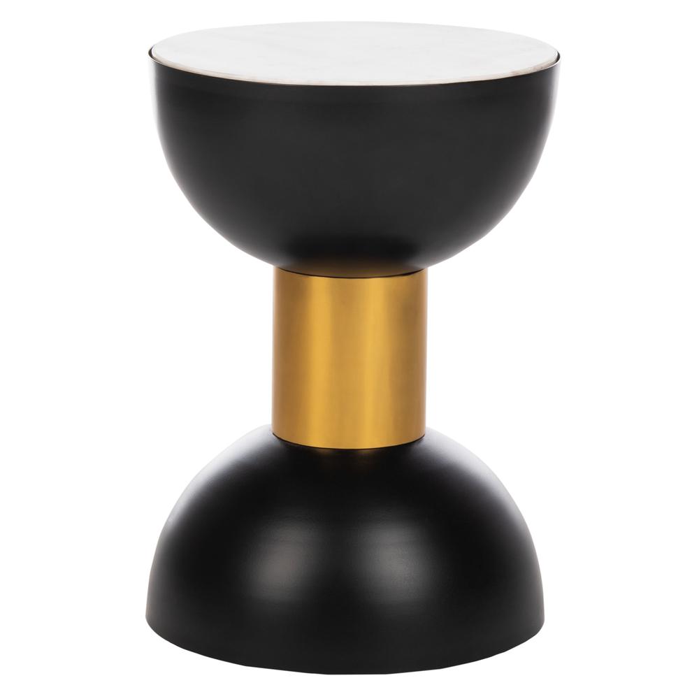 Zephyr Round Accent Table, White Marble/Black/Gold. Picture 1