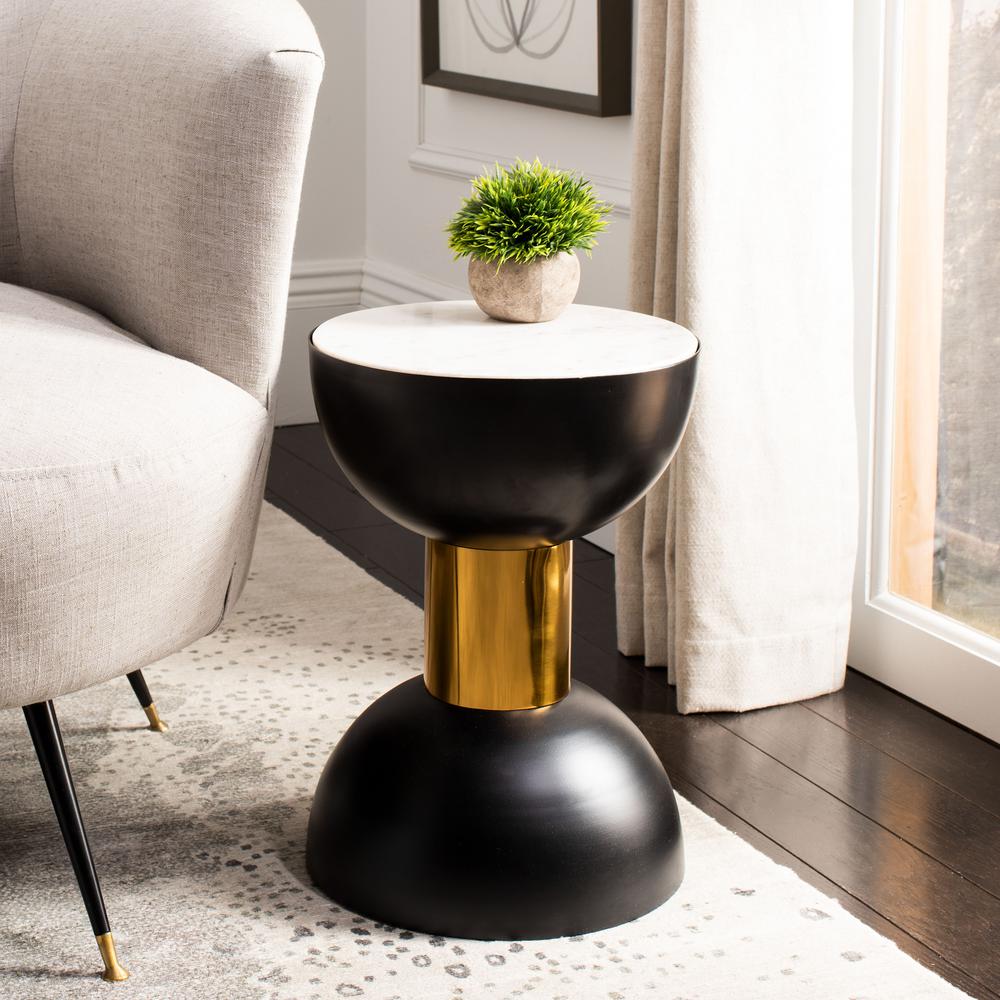Zephyr Round Accent Table, White Marble/Black/Gold. Picture 5