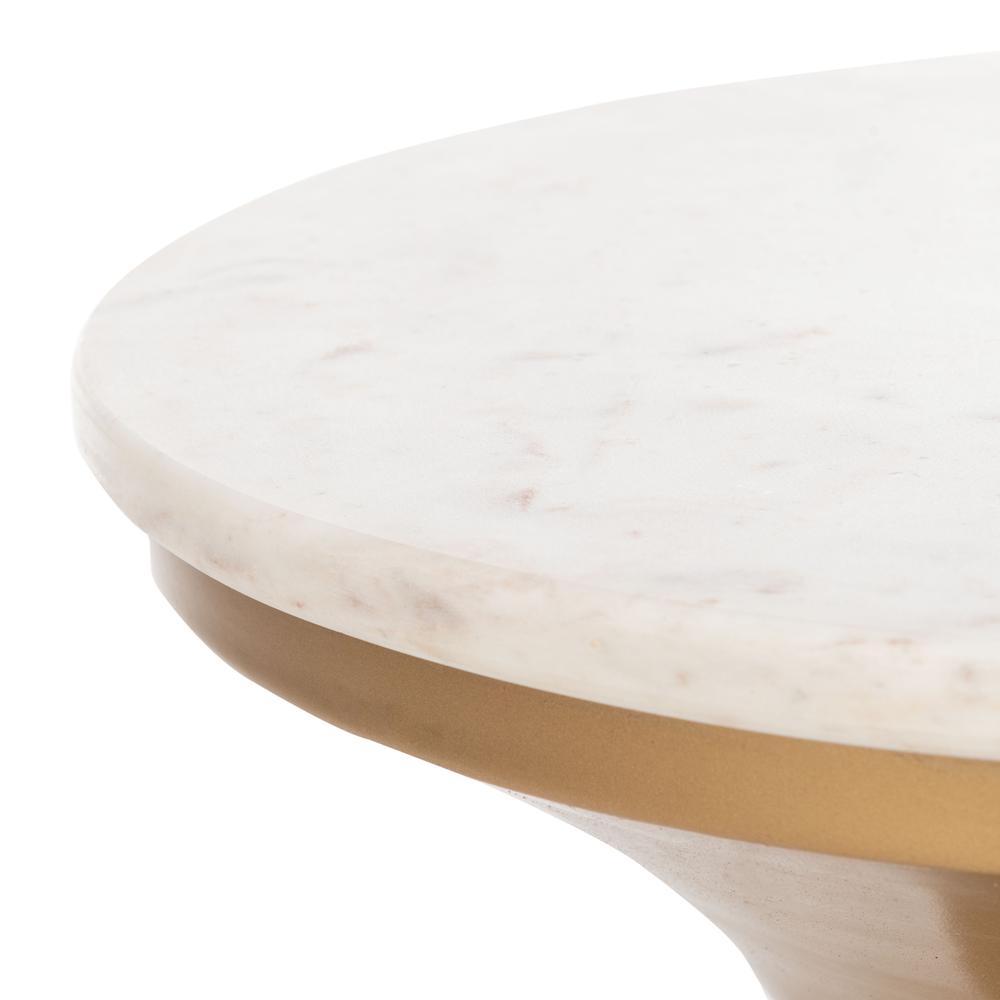 Mila Pedestal End Table, White Marble/Brass. Picture 2