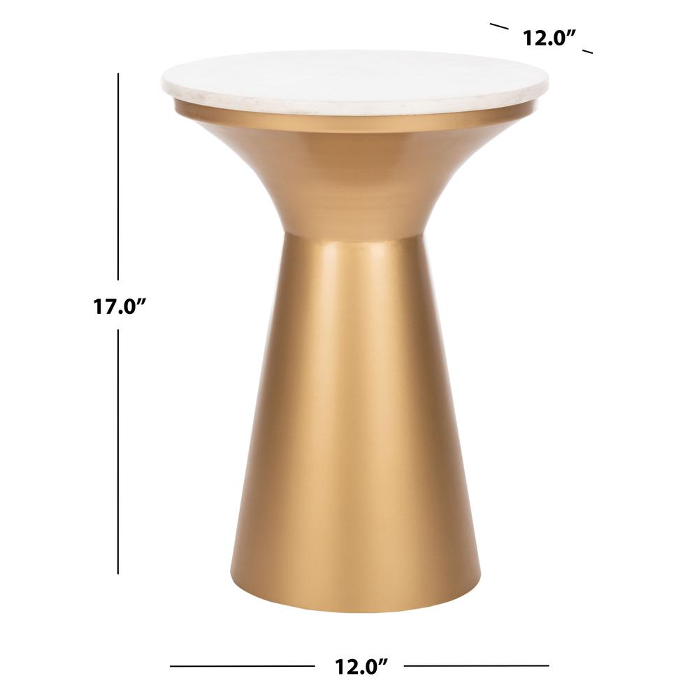 Mila Pedestal End Table, White Marble/Brass. Picture 3