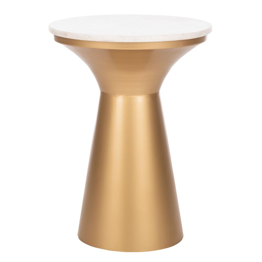 Mila Pedestal End Table, White Marble/Brass. Picture 1