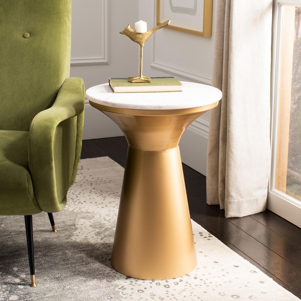 Mila Pedestal End Table, White Marble/Brass. Picture 6