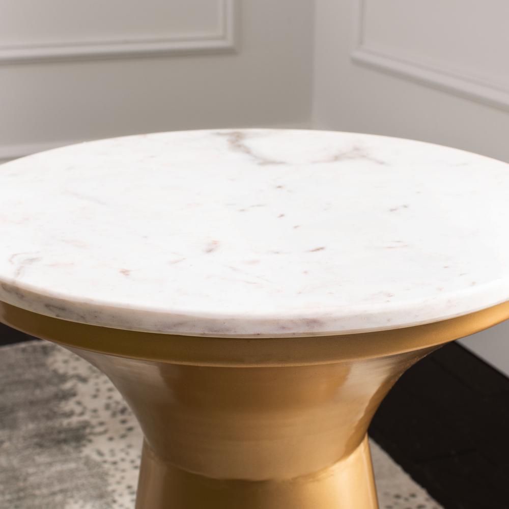 Mila Pedestal End Table, White Marble/Brass. Picture 5