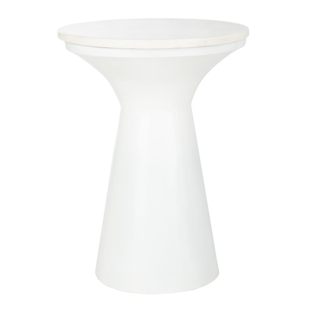 Mila Pedestal End Table, White Marble/White. Picture 1