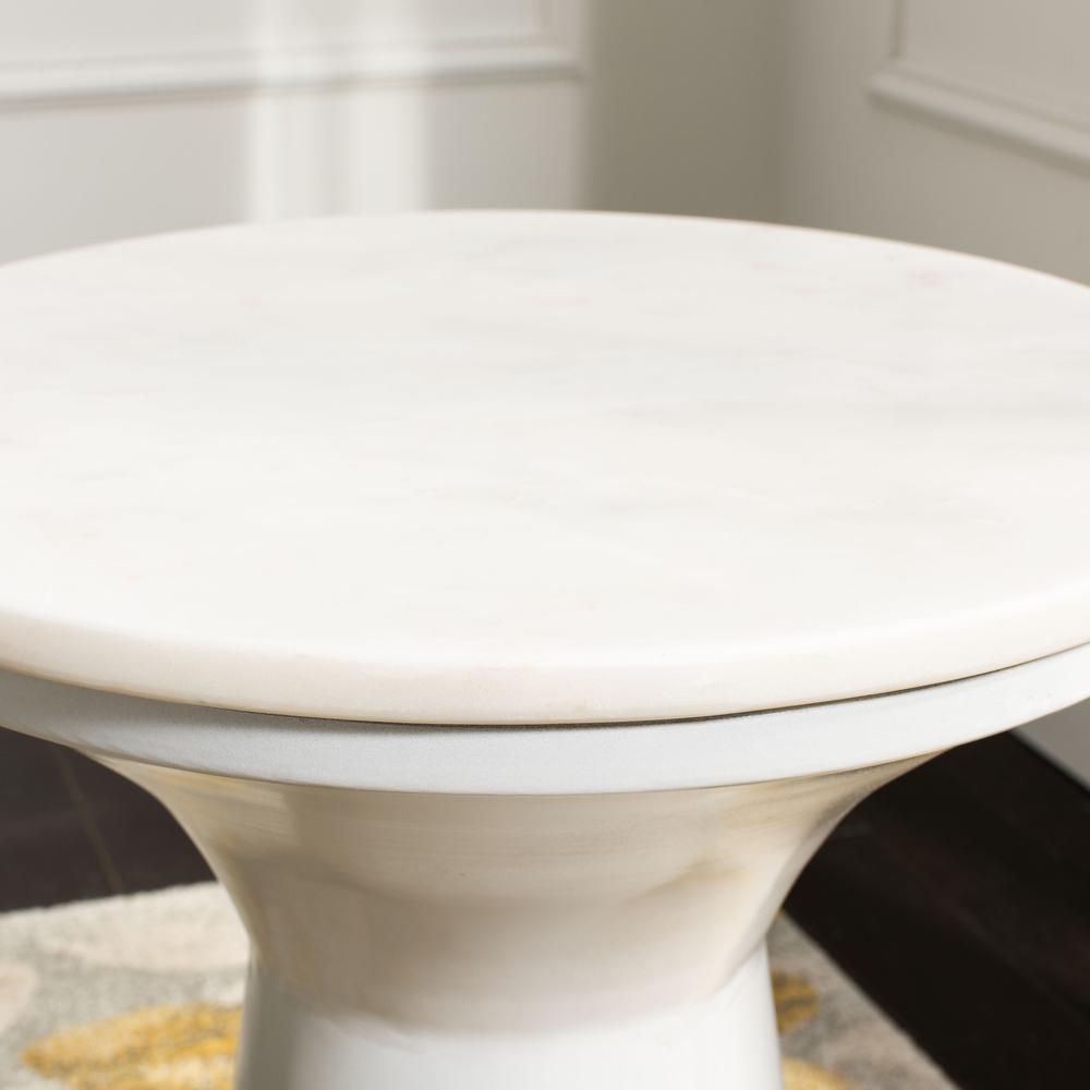 Mila Pedestal End Table, White Marble/White. Picture 5