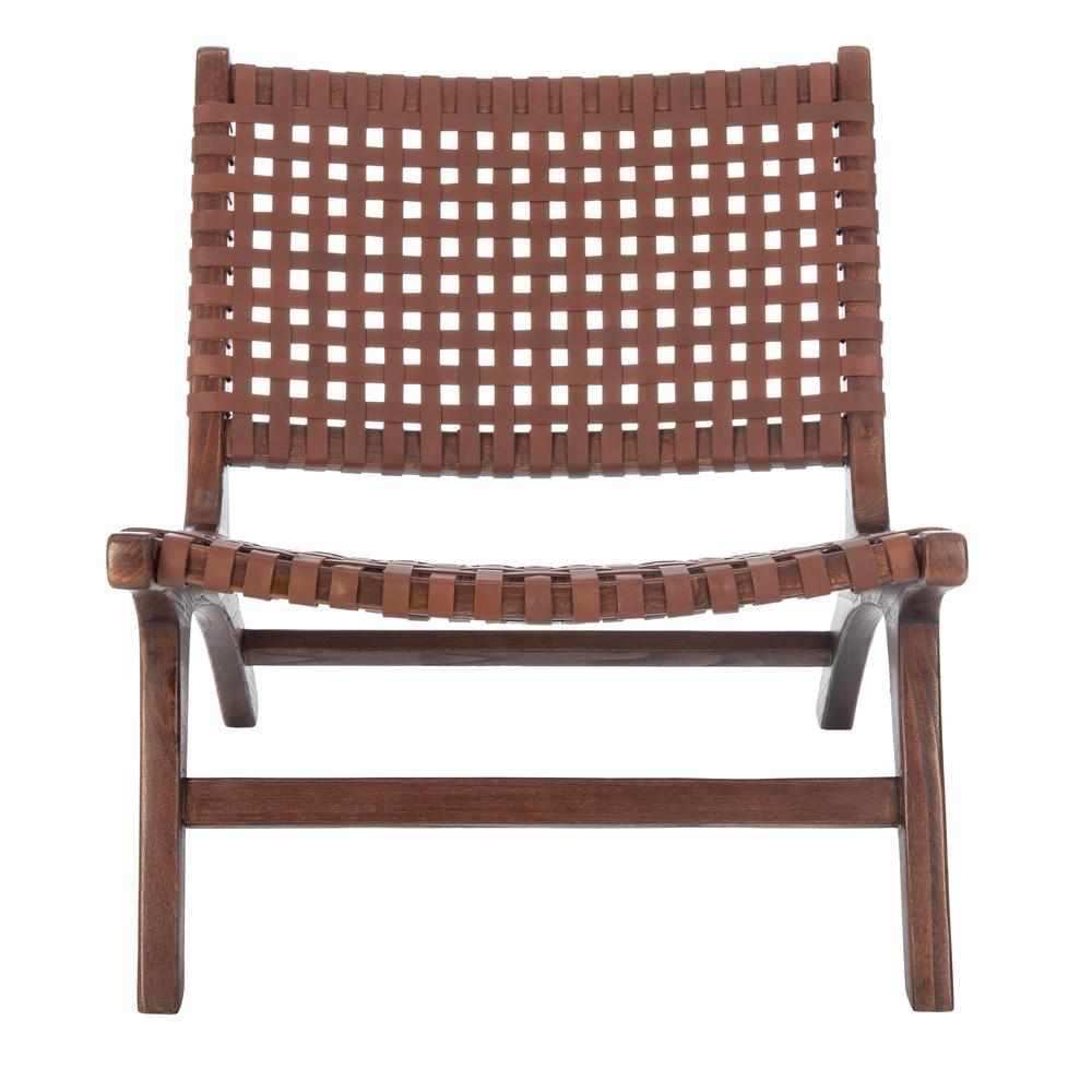 Luna Leather Woven Accent Chair, Brown/Cognac. Picture 1