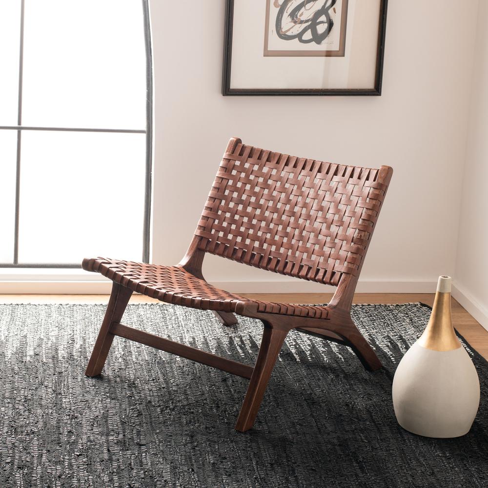 Luna Leather Woven Accent Chair, Brown/Cognac. Picture 7