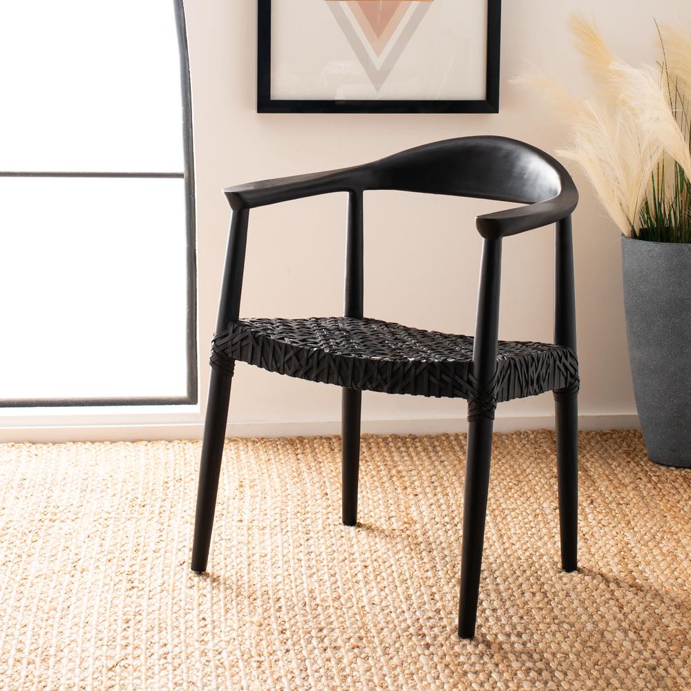 Juneau Leather Woven Accent Chair, Black. Picture 7