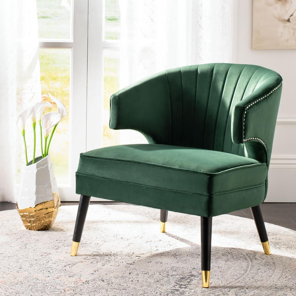 Stazia Wingback Accent Chair, Forest Green/Black. Picture 7