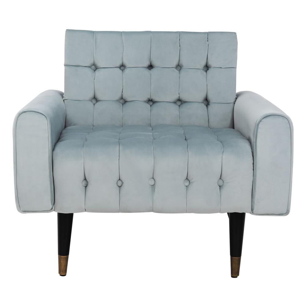 Amaris Tufted Accent Chair, Slate Blue/Black/Brass. Picture 1
