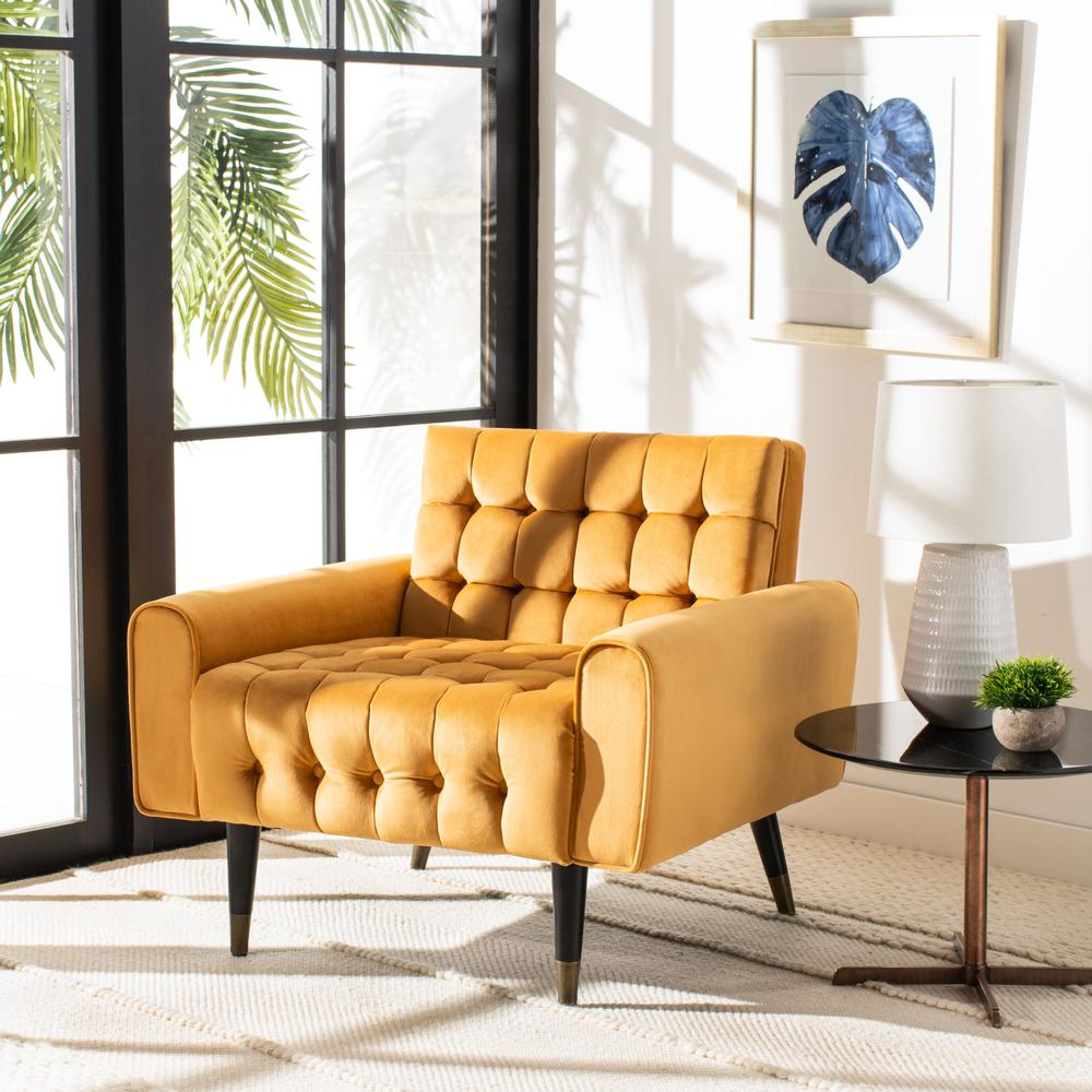 Amaris Tufted Accent Chair, Marigold/Black/Brass. Picture 7