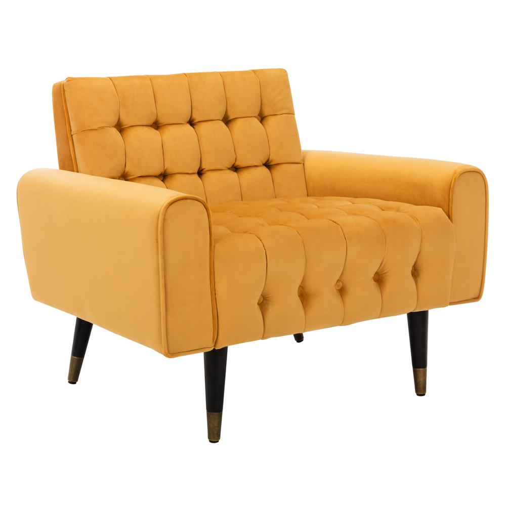 Amaris Tufted Accent Chair, Marigold/Black/Brass. Picture 8