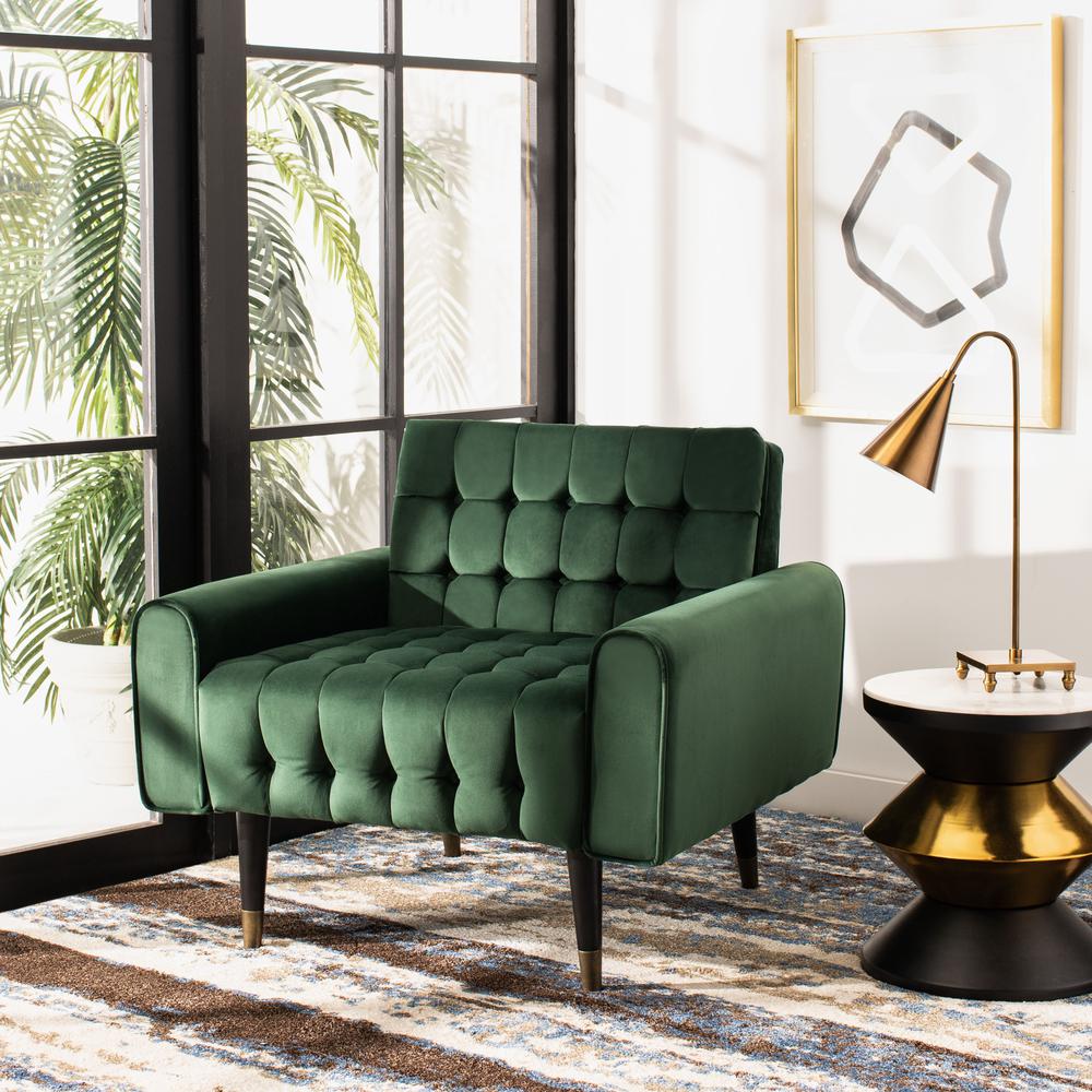 Amaris Tufted Accent Chair, Forest Green/Black/Brass. Picture 7
