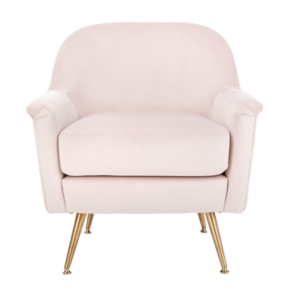 Brienne Mid Century Arm Chair, Blush Pink/Brass. Picture 1