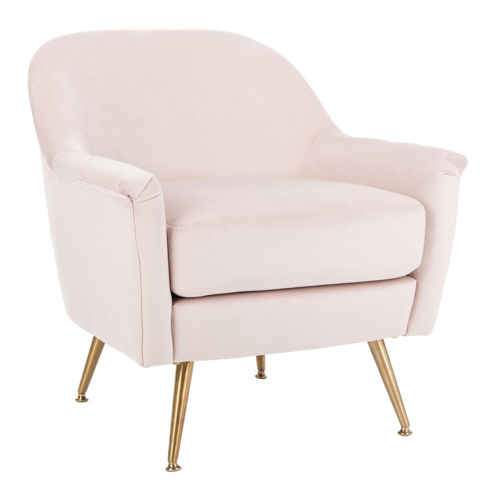 Brienne Mid Century Arm Chair, Blush Pink/Brass. Picture 8