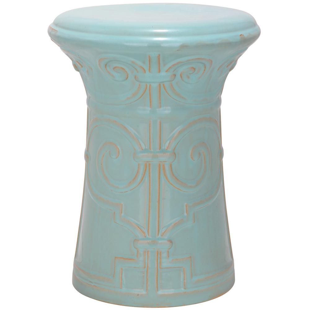 LIGHT AQUA IMPERIAL SCROLL GARDEN STOOL. The main picture.