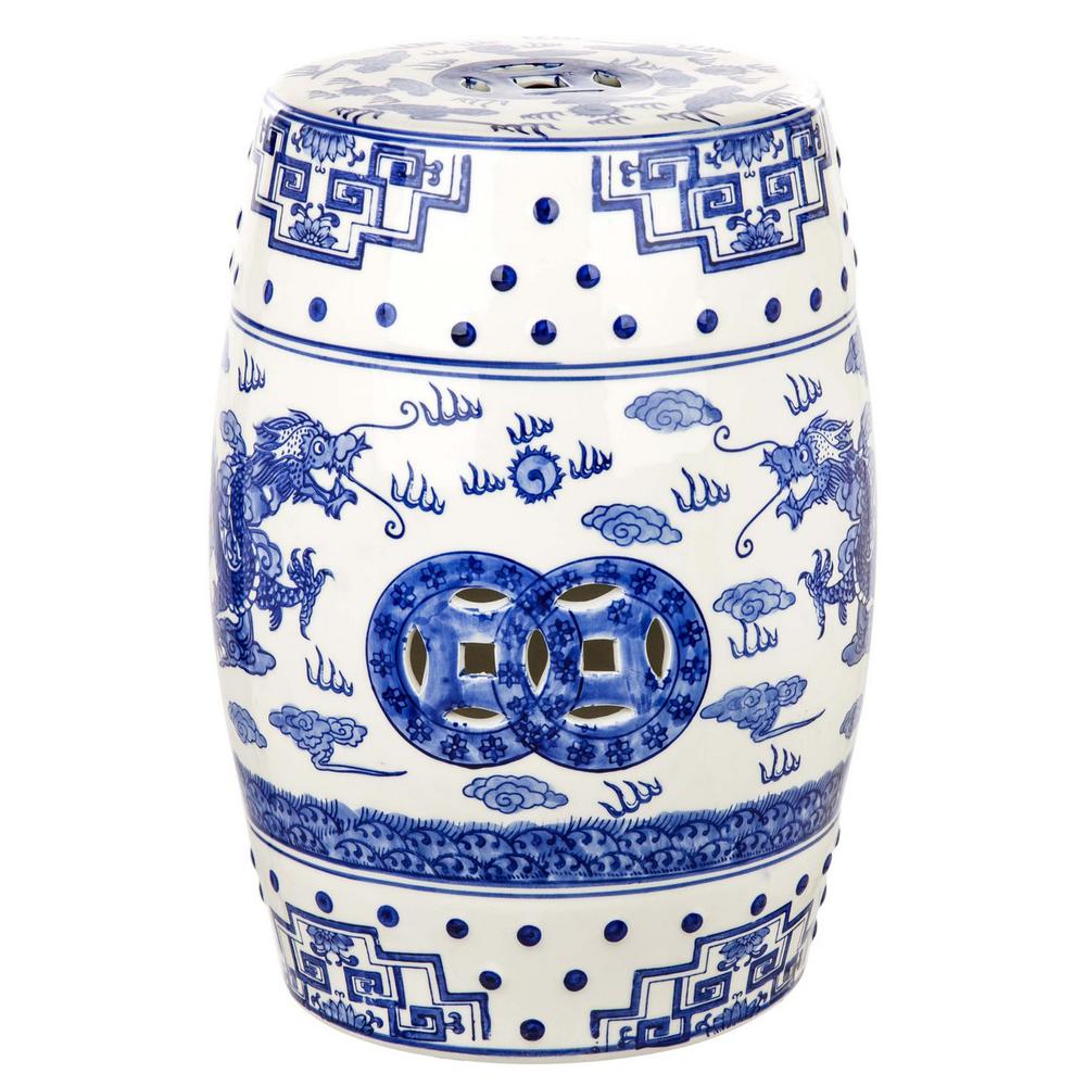 Dragon'S Breath Chinoiserie Garden Stool, Blue. Picture 1