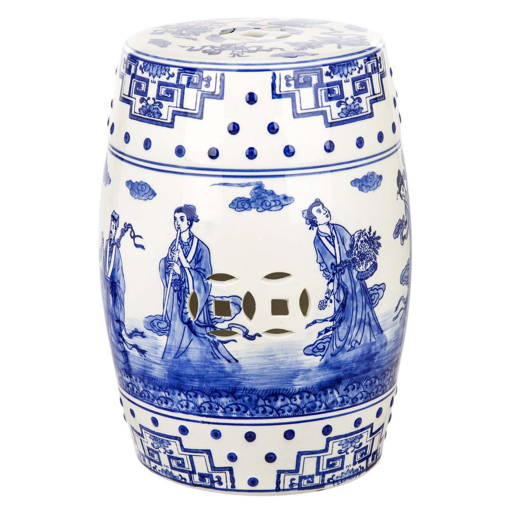 Ocean Jewel Chinoiserie Garden Stool, Blue. Picture 1