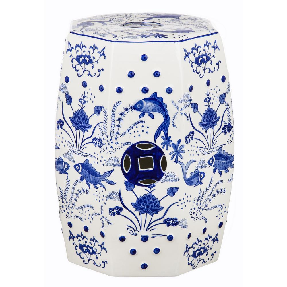 Cloud 9 Chinoiserie Garden Stool, Blue. Picture 1