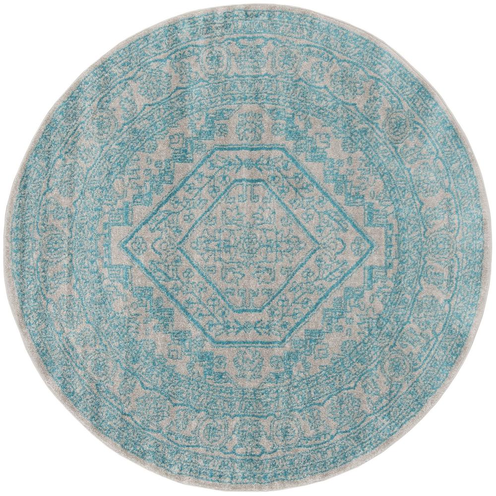 Adirondack, LIGHT GREY / TEAL, 6' X 6' Round, Area Rug. The main picture.