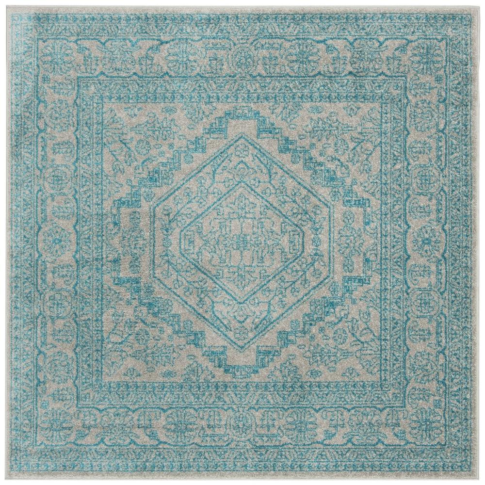 Adirondack, LIGHT GREY / TEAL, 6' X 6' Square, Area Rug. Picture 1