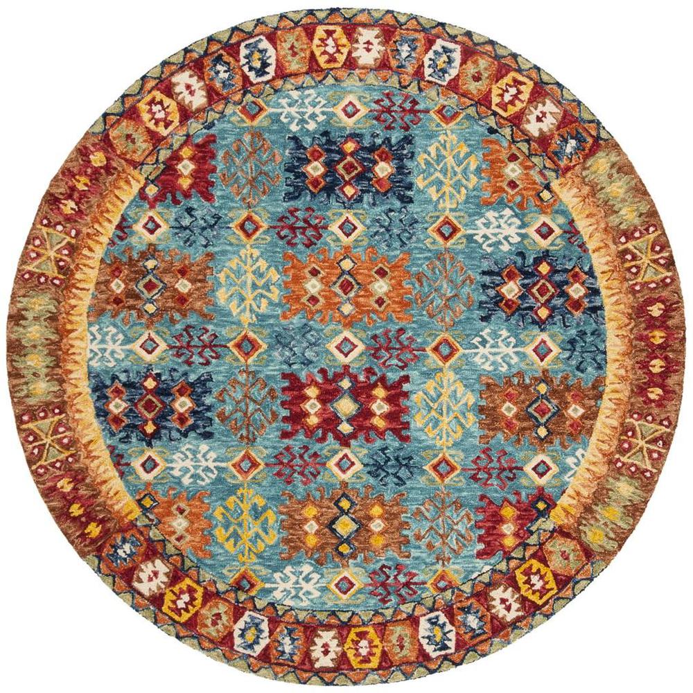 ASPEN, BLUE / RED, 7' X 7' Round, Area Rug, APN503A-7R. Picture 1