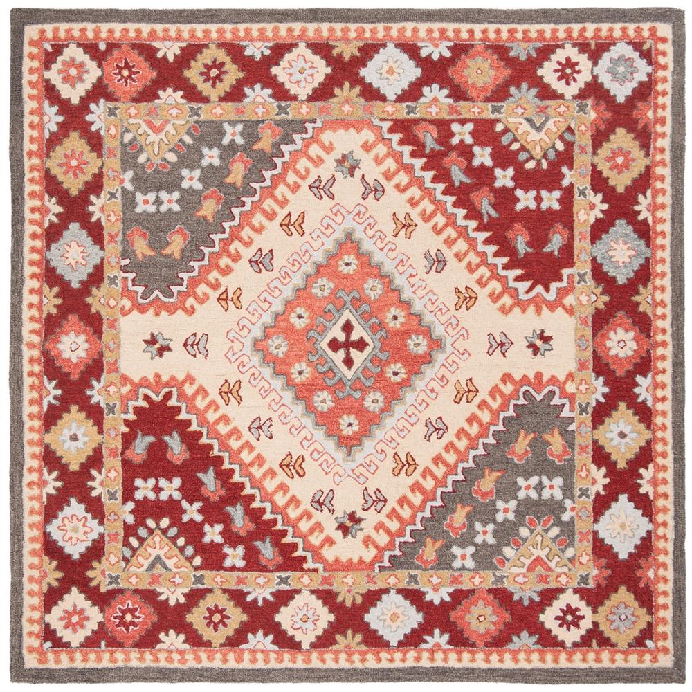 ASPEN, RED / IVORY, 7' X 7' Square, Area Rug. Picture 1