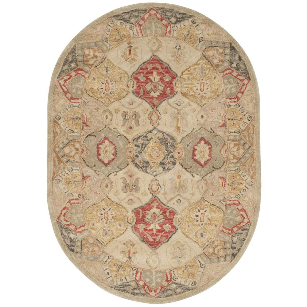 ANTIQUITY, BEIGE / MULTI, 4'-6" X 6'-6" Oval, Area Rug. Picture 1