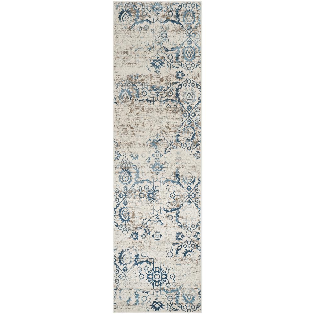 ARTIFACT, BLUE / CREME, 2'-3" X 8', Area Rug. Picture 2