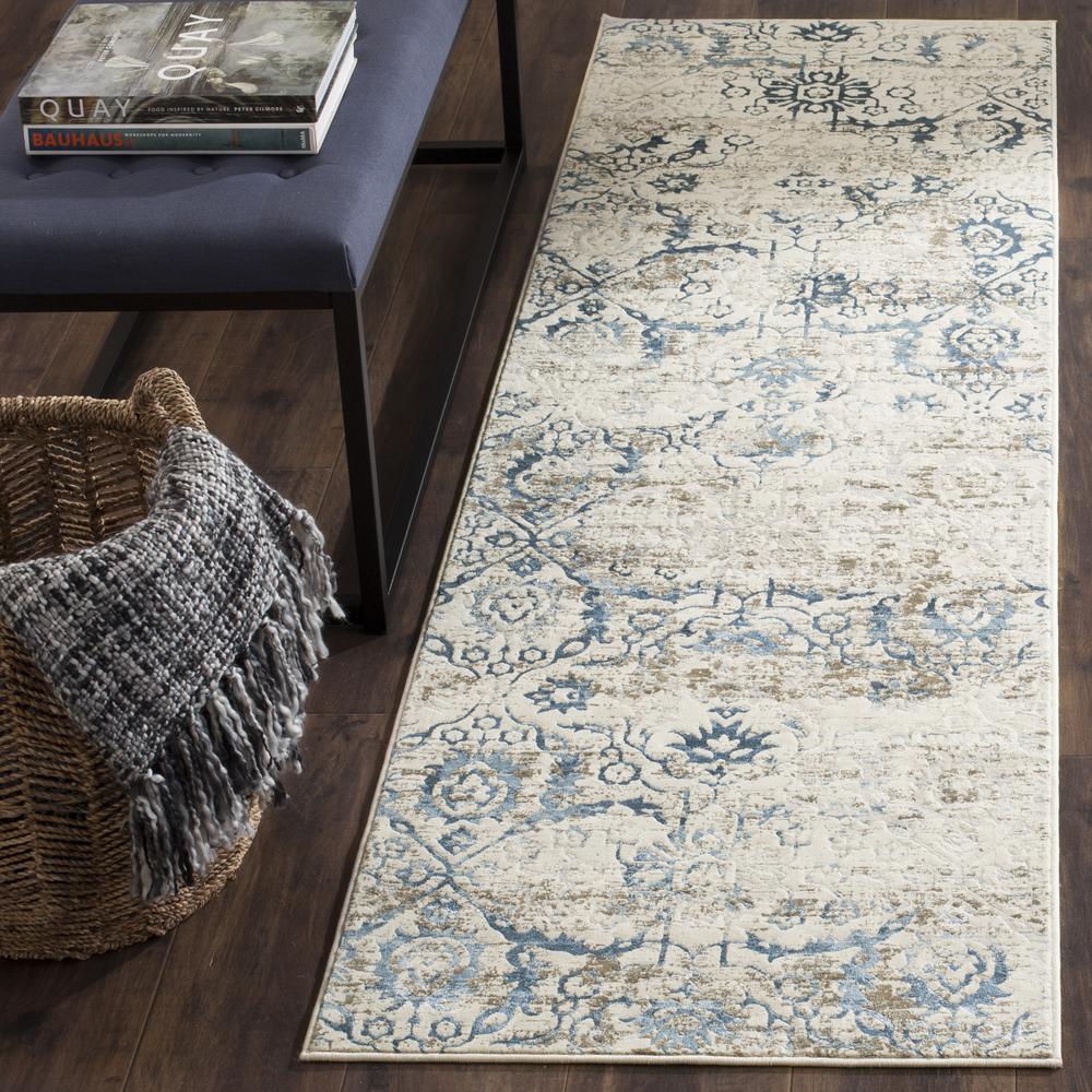 ARTIFACT, BLUE / CREME, 2'-3" X 8', Area Rug. Picture 1