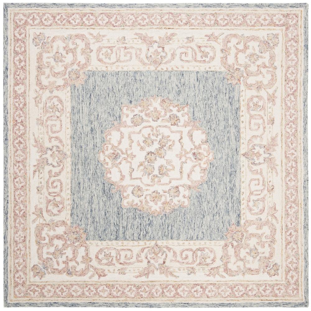 AUBUSSON, BLUE / PINK, 6' X 6' Square, Area Rug. Picture 1