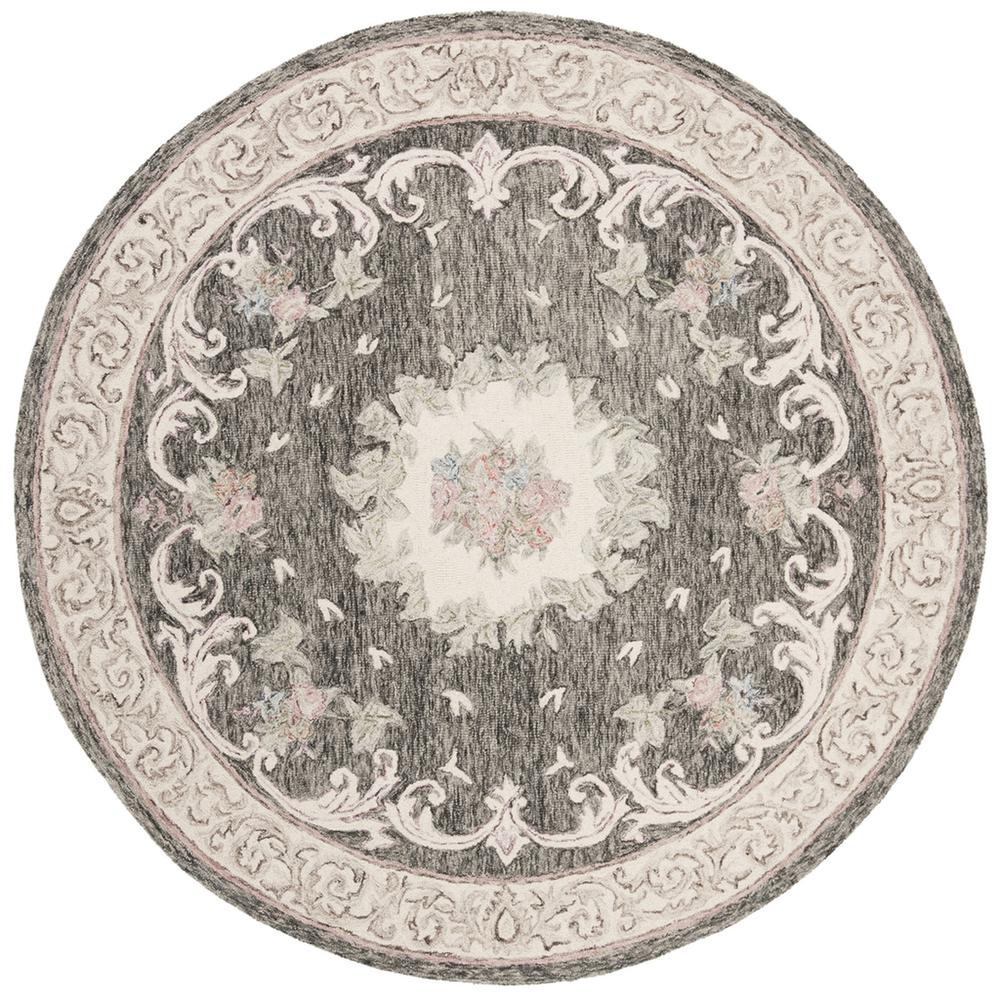 AUBUSSON, IVORY / CHARCOAL, 6' X 6' Round, Area Rug. Picture 1