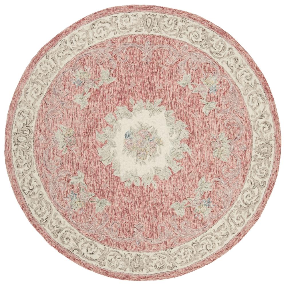 AUBUSSON, RED / IVORY, 6' X 6' Round, Area Rug. Picture 1