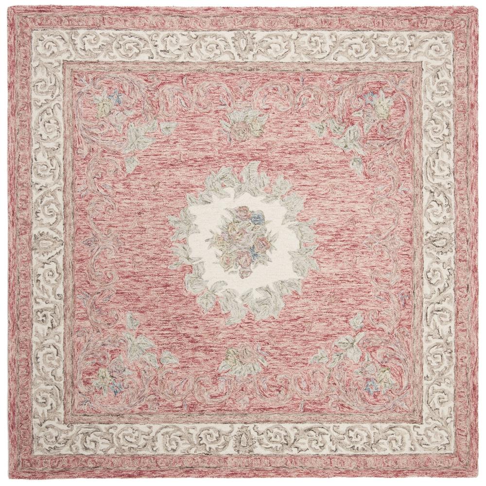 AUBUSSON, RED / IVORY, 6' X 6' Square, Area Rug. Picture 1