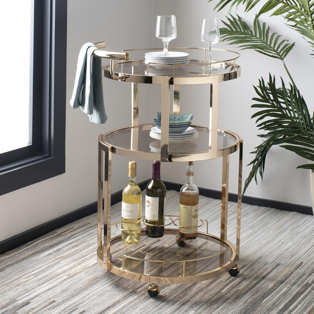 Rio 3 Tier Round Bar Cart And Wine Rack, Gold/Tinted Glass. Picture 5