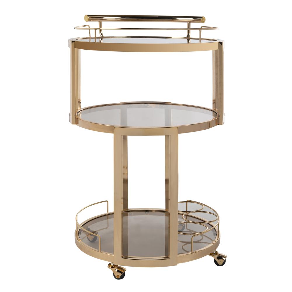 Rio 3 Tier Round Bar Cart And Wine Rack, Gold/Tinted Glass. Picture 7