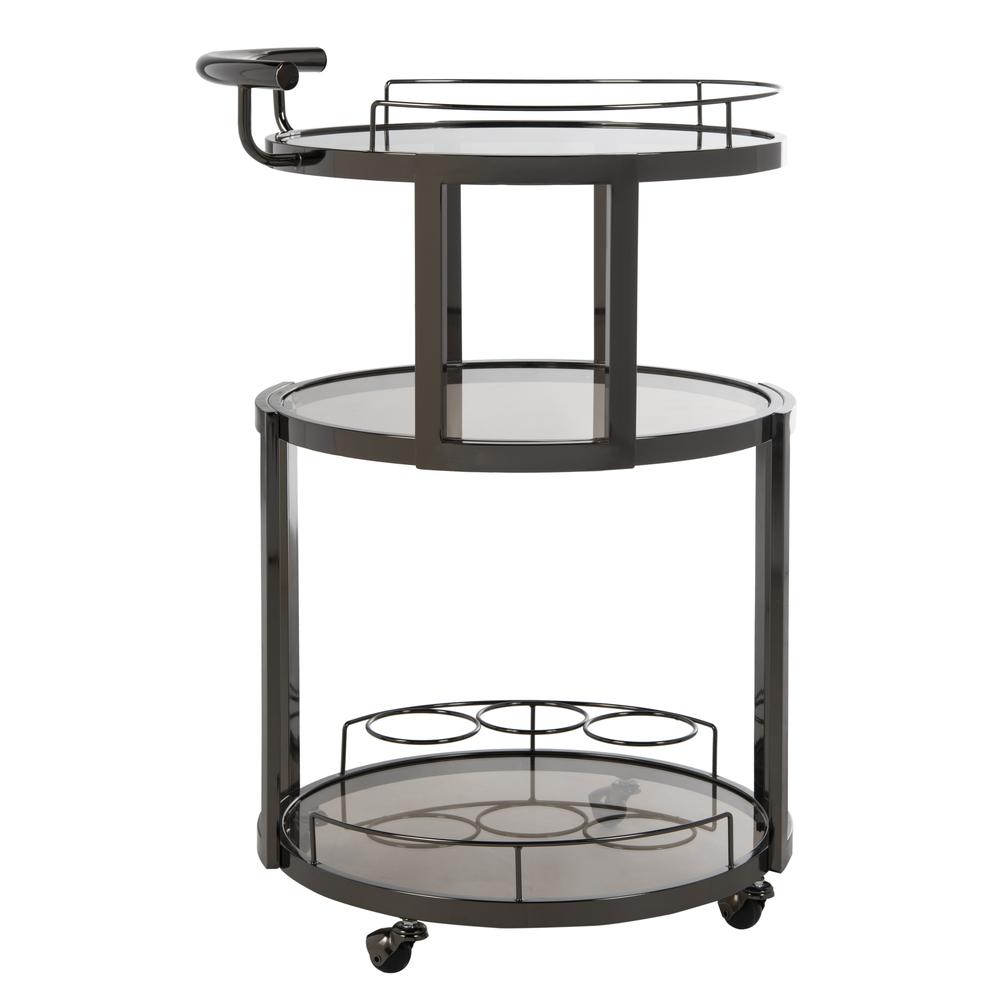 Rio 3 Tier Round Bar Cart And Wine Rack, Gun Metal/Tinted Glass. Picture 1