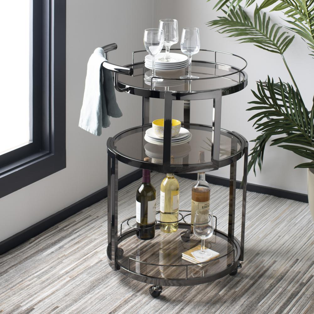 Rio 3 Tier Round Bar Cart And Wine Rack, Gun Metal/Tinted Glass. Picture 5