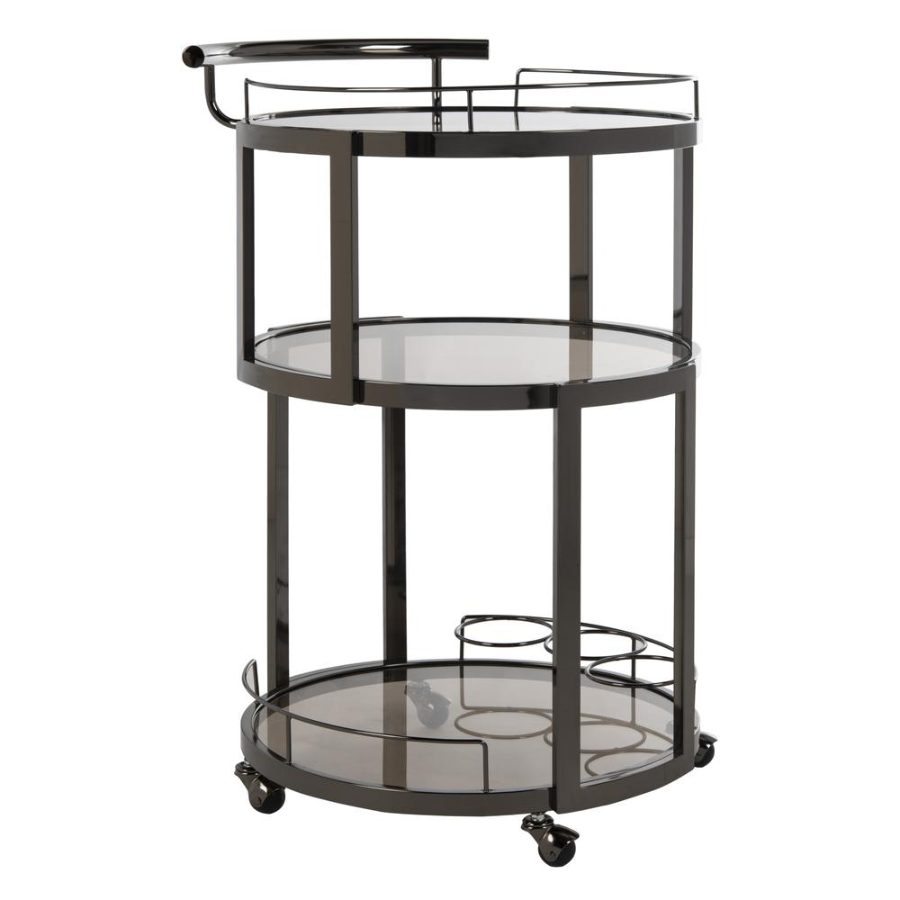 Rio 3 Tier Round Bar Cart And Wine Rack, Gun Metal/Tinted Glass. Picture 6