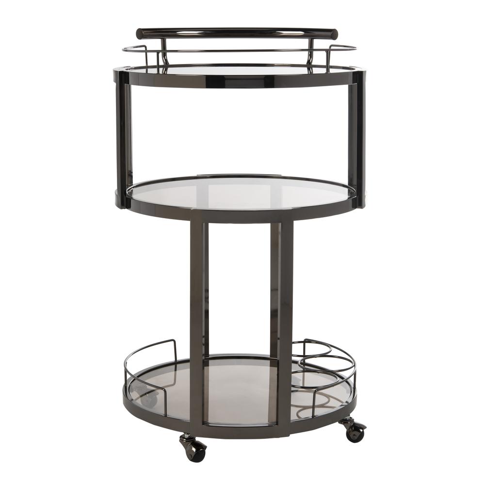 Rio 3 Tier Round Bar Cart And Wine Rack, Gun Metal/Tinted Glass. Picture 7
