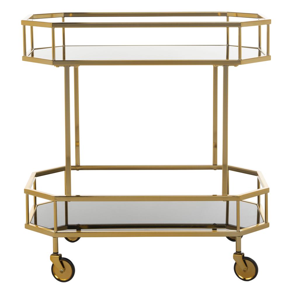 Silva 2 Tier Octagon Bar Cart, Brass/Tinted Glass. Picture 1