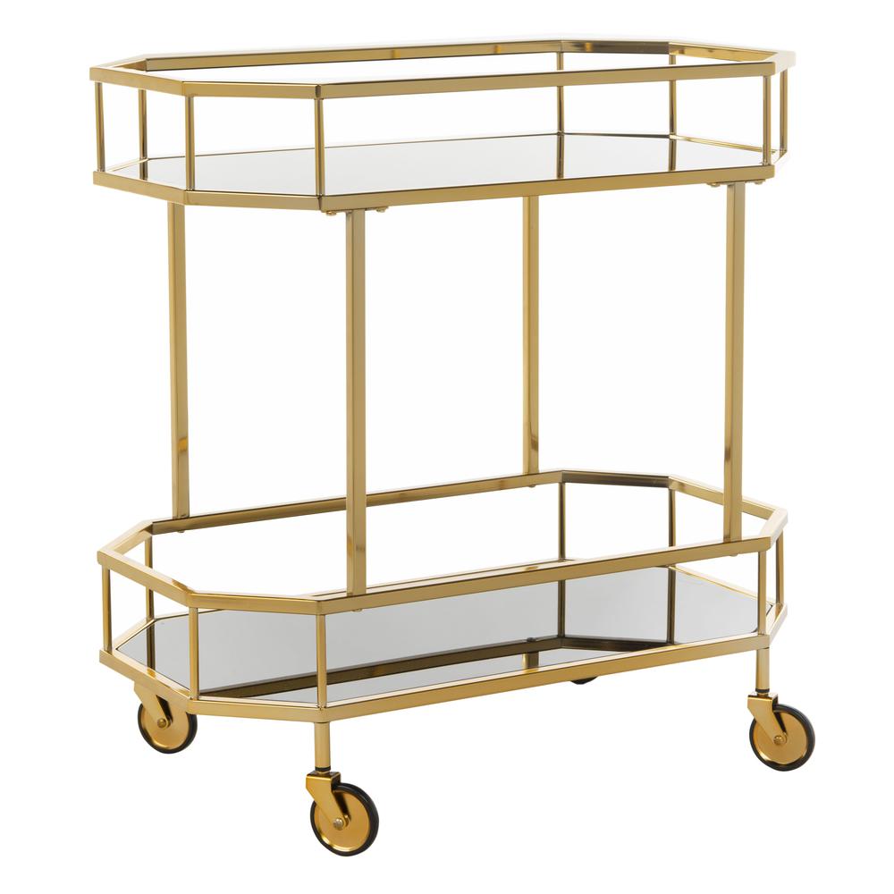Silva 2 Tier Octagon Bar Cart, Brass/Tinted Glass. Picture 6