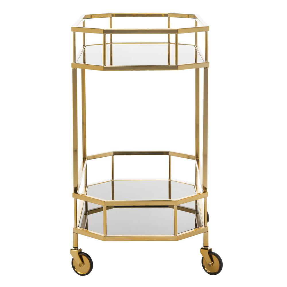 Silva 2 Tier Octagon Bar Cart, Brass/Tinted Glass. Picture 7