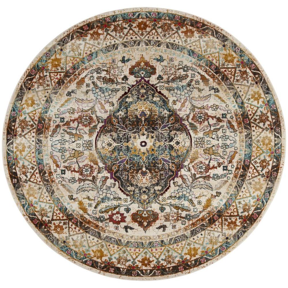 BALDWIN, IVORY / TEAL, 6'-7" X 6'-7" Round, Area Rug, BDN189B-7R. Picture 1