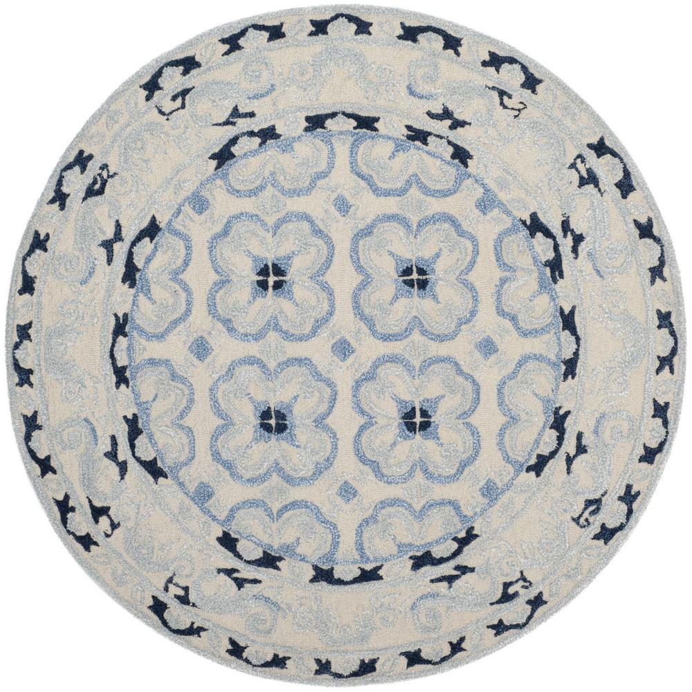 BELLA, IVORY / BLUE, 5' X 5' Round, Area Rug, BEL154A-5R. Picture 1