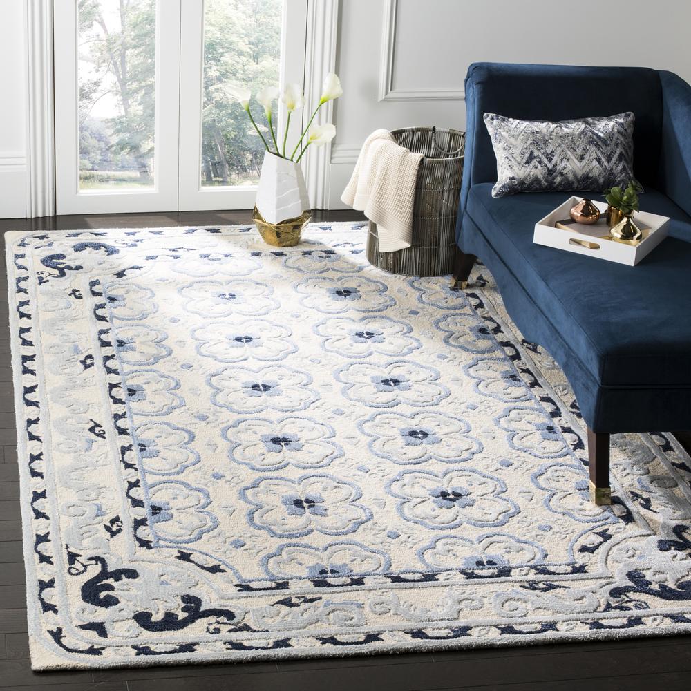 BELLA, IVORY / BLUE, 6' X 9', Area Rug, BEL154A-6. Picture 4