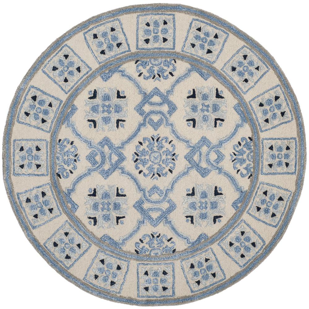 BELLA, IVORY / BLUE, 5' X 5' Round, Area Rug, BEL155A-5R. Picture 1